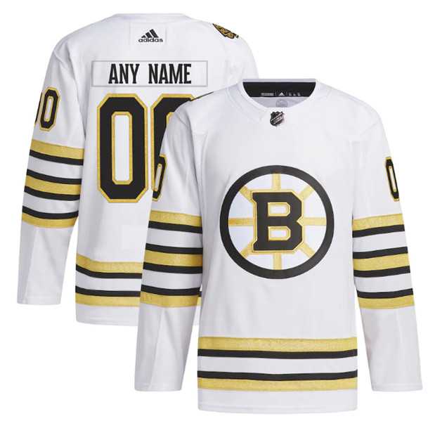 Men%27s Boston Bruins Custom White 100th Anniversary Stitched Jersey